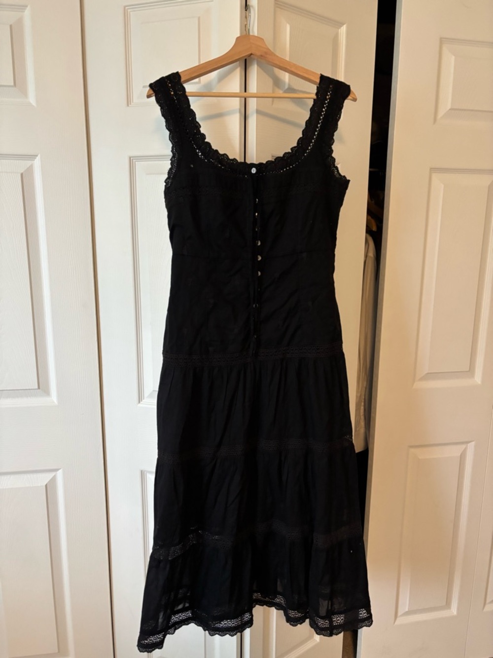 GAP Black Lace-Trim Tiered Maxi Dress